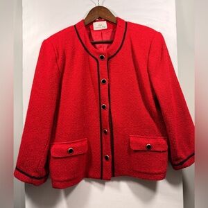Elegant Carroll Reed Size 18 Red Blazer with Black Accents